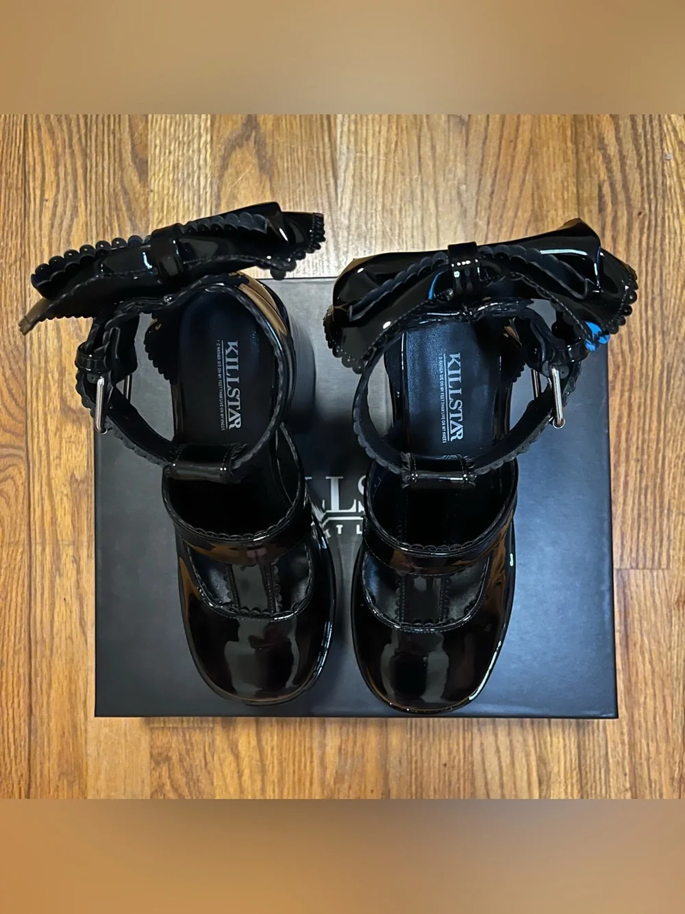 Killstar Pricilla Gothic Lolita Patent Platform Mary Janes w/ Scalloped Trim/Bow